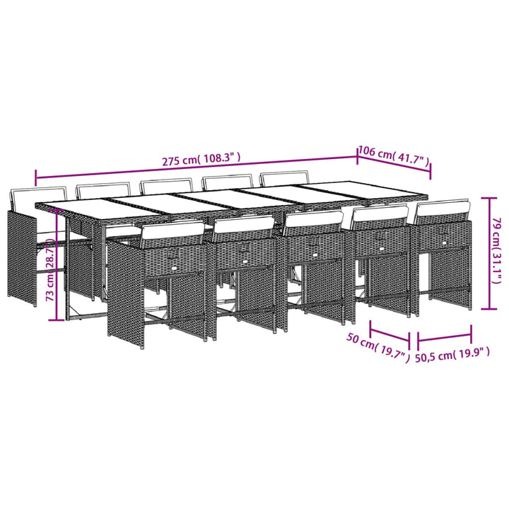 11-delige Tuinset met kussens poly rattan bruin