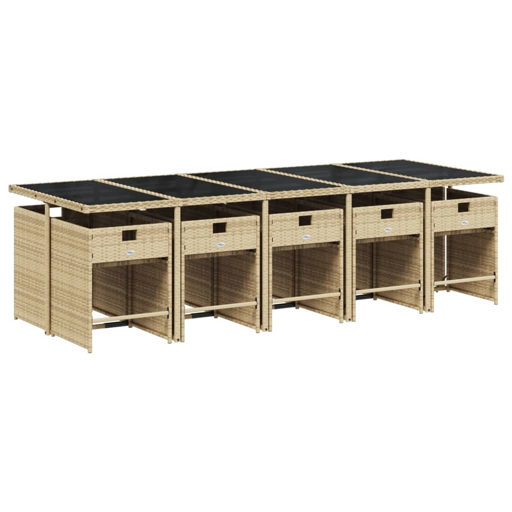 11-delige Tuinset met kussens poly rattan beige