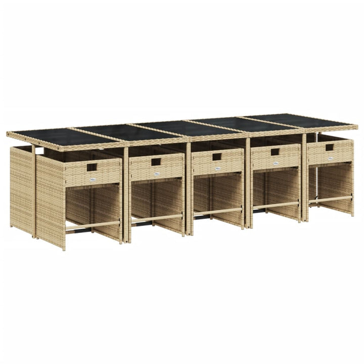 11-delige Tuinset met kussens poly rattan gemengd beige