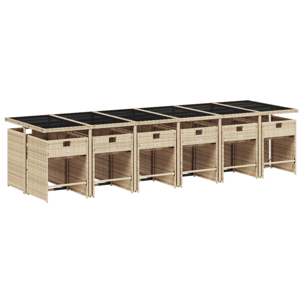 13-delige Tuinset met kussens poly rattan gemengd beige