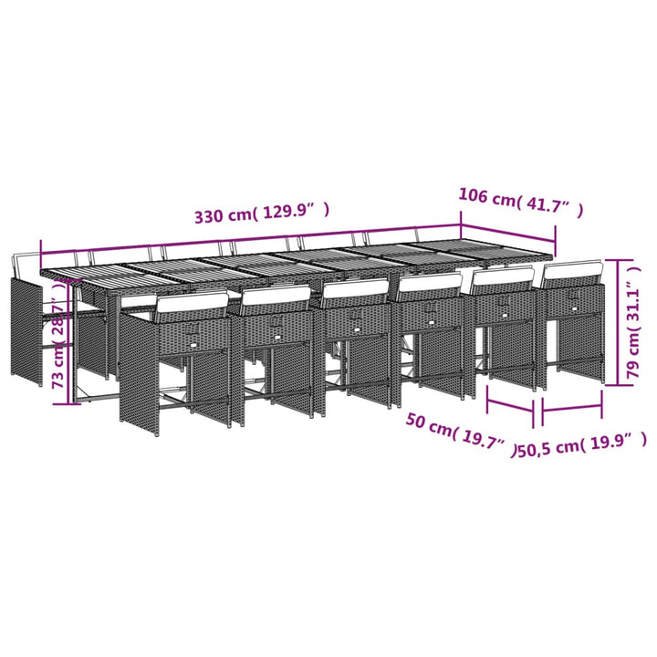 13-delige Tuinset met kussens poly rattan grijs