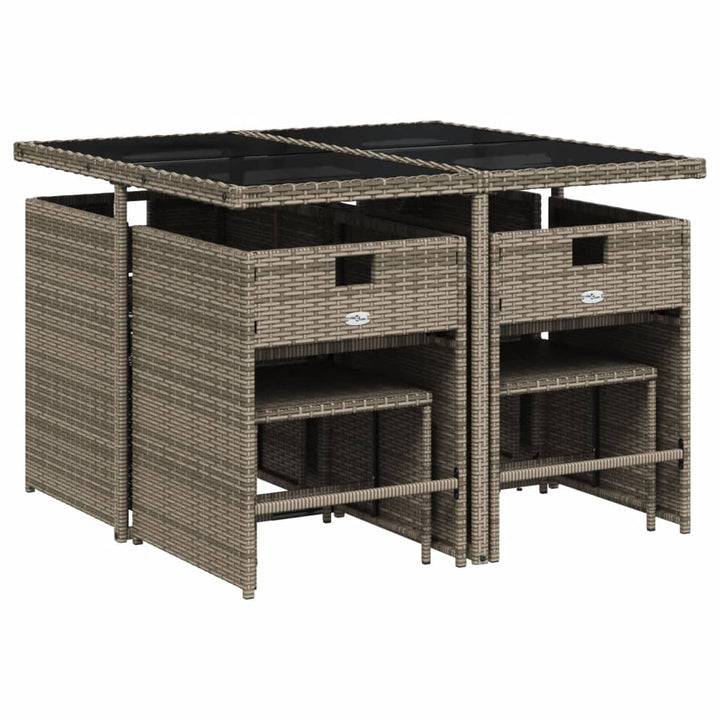 9-delige Tuinset met kussens poly rattan grijs