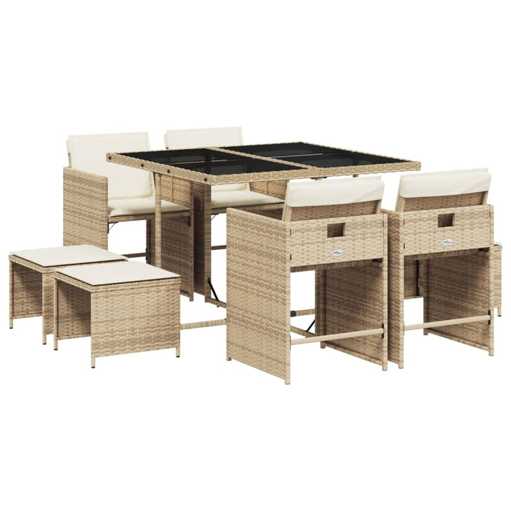 9-delige Tuinset met kussens poly rattan beige