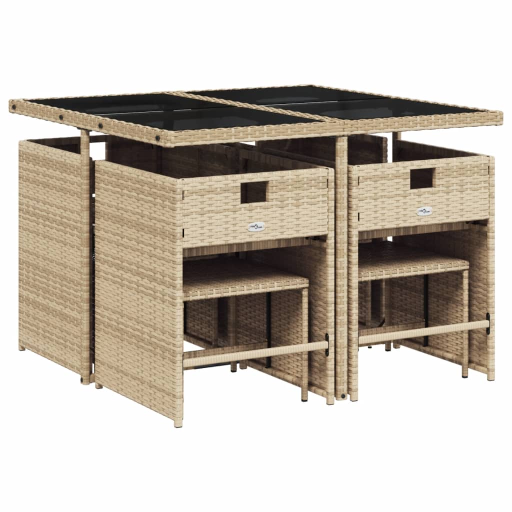 9-delige Tuinset met kussens poly rattan beige