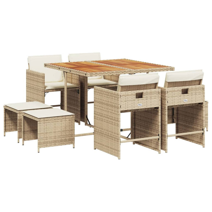 9-delige Tuinset met kussens poly rattan beige