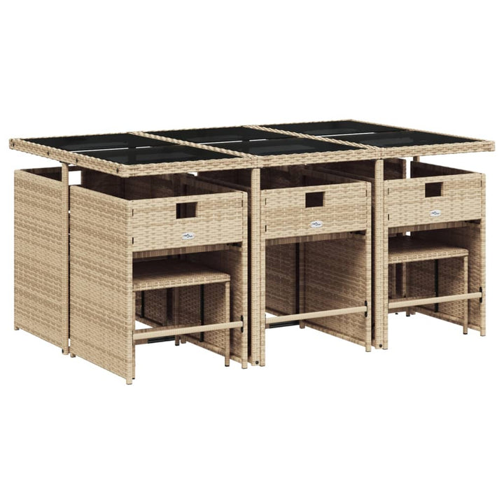 11-delige Tuinset met kussens poly rattan gemengd beige