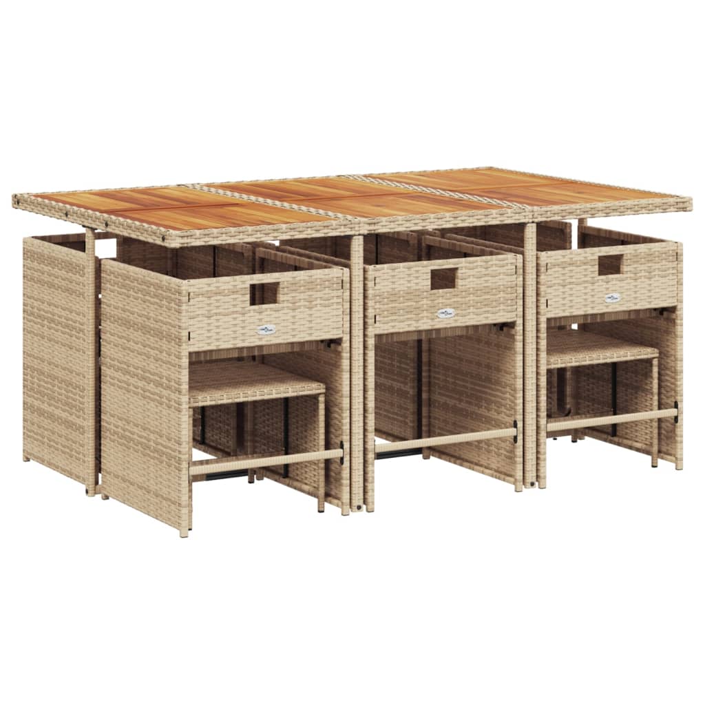 11-delige Tuinset met kussens poly rattan beige