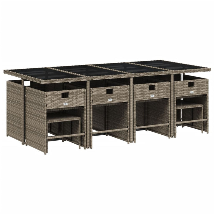 13-delige Tuinset met kussens poly rattan grijs