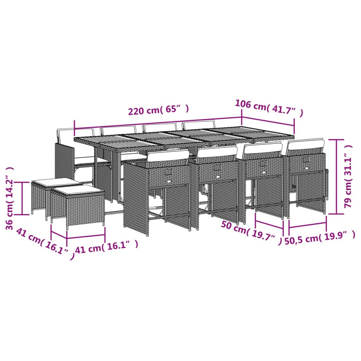 13-delige Tuinset met kussens poly rattan beige