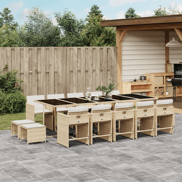 15-delige Tuinset met kussens poly rattan beige