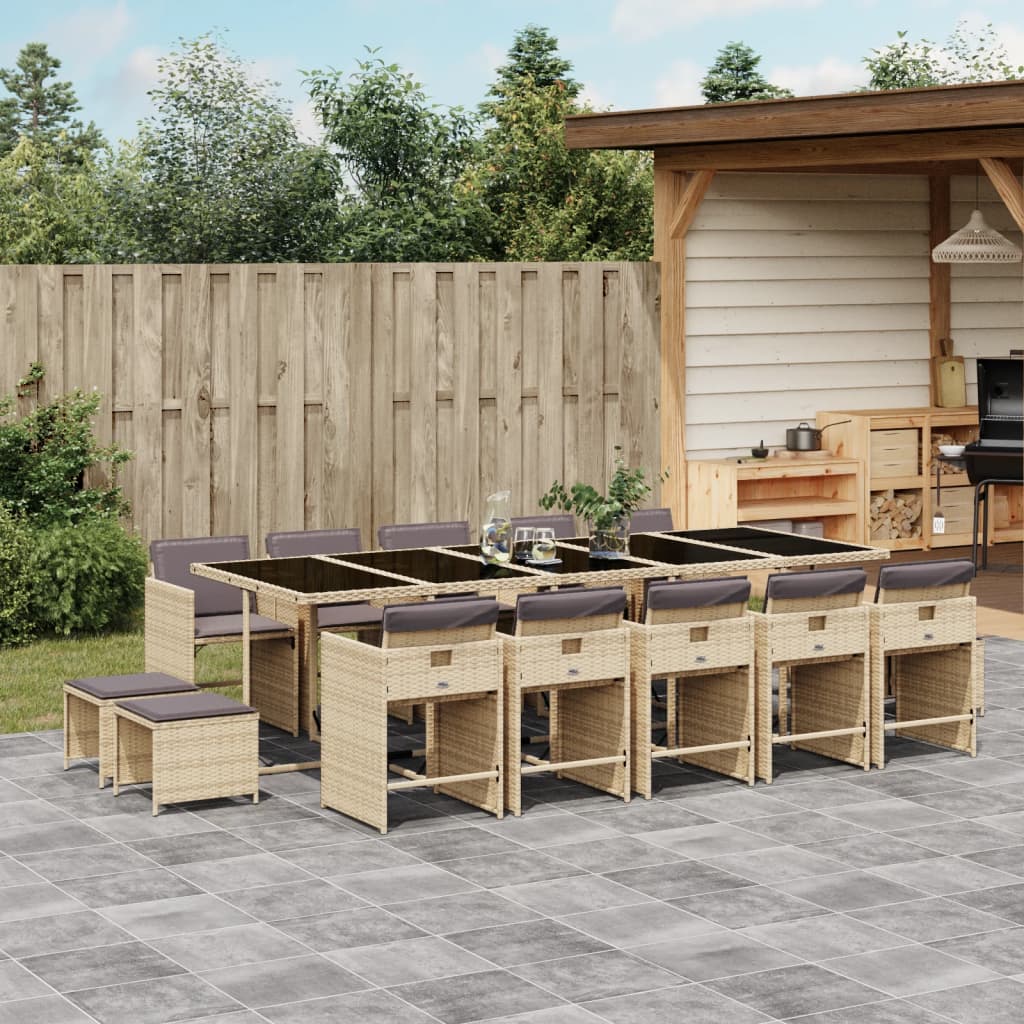 15-delige Tuinset met kussens poly rattan gemengd beige