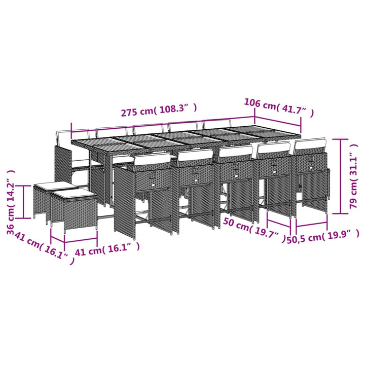 15-delige Tuinset met kussens poly rattan beige