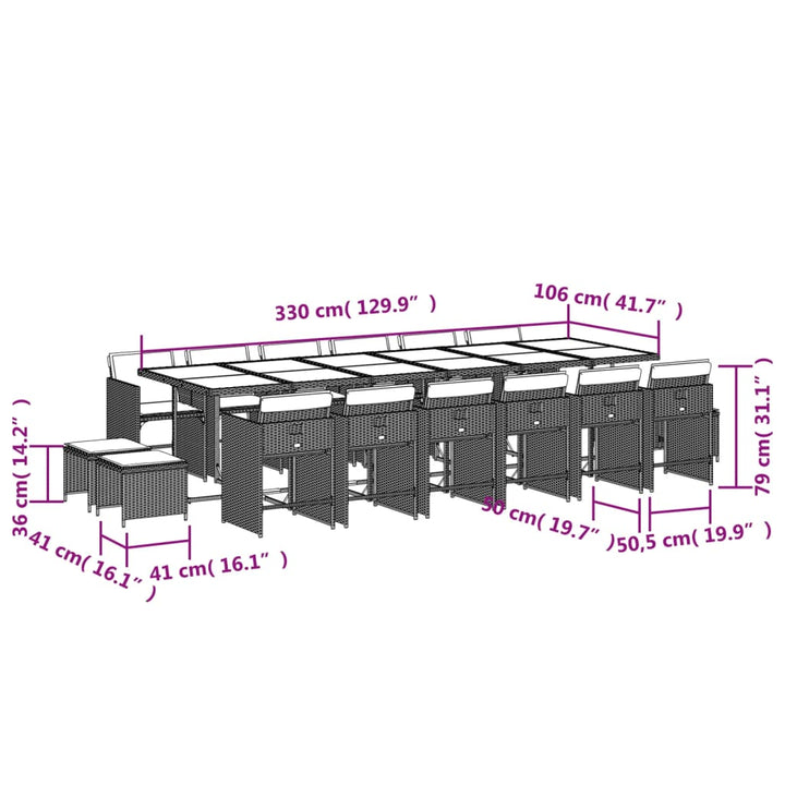 17-delige Tuinset met kussens poly rattan zwart