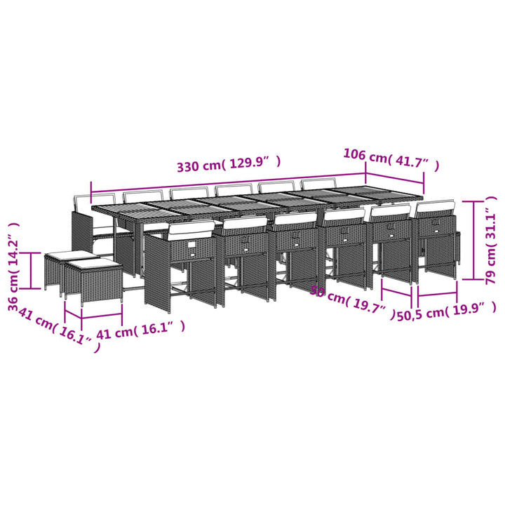 17-delige Tuinset met kussens poly rattan beige