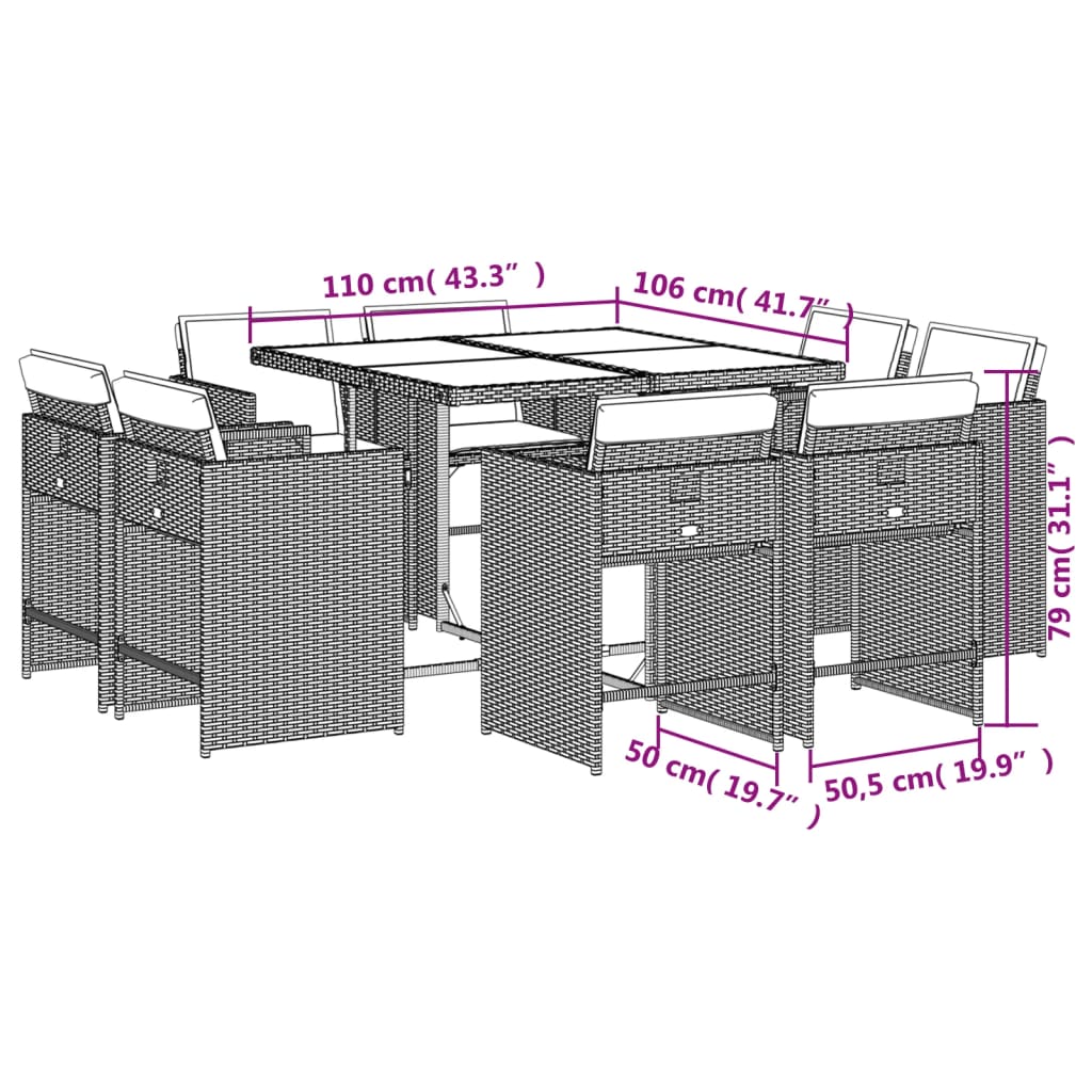 9-delige Tuinset poly rattan zwart