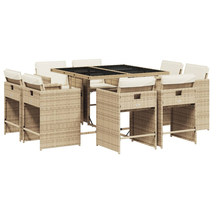 9-delige Tuinset met kussens poly rattan beige