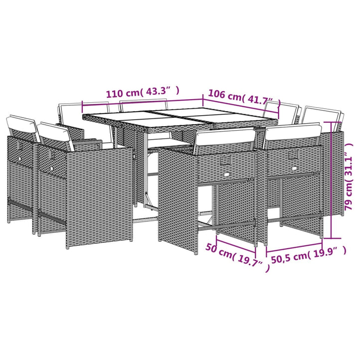 9-delige Tuinset met kussens poly rattan beige