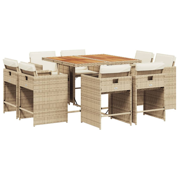 9-delige Tuinset met kussens poly rattan beige