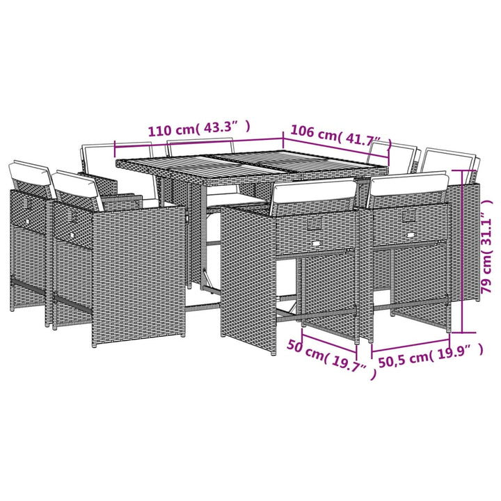 9-delige Tuinset met kussens poly rattan beige