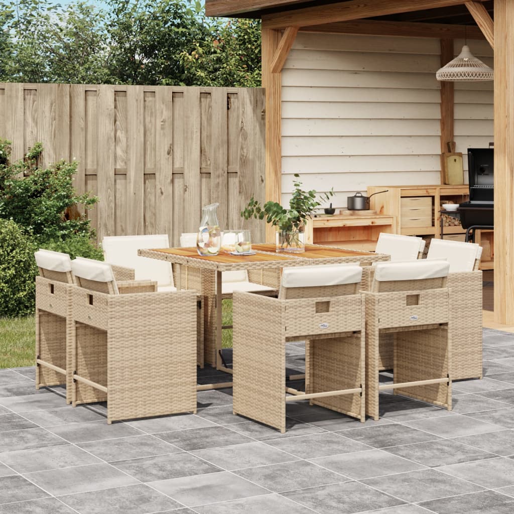 9-delige Tuinset met kussens poly rattan beige