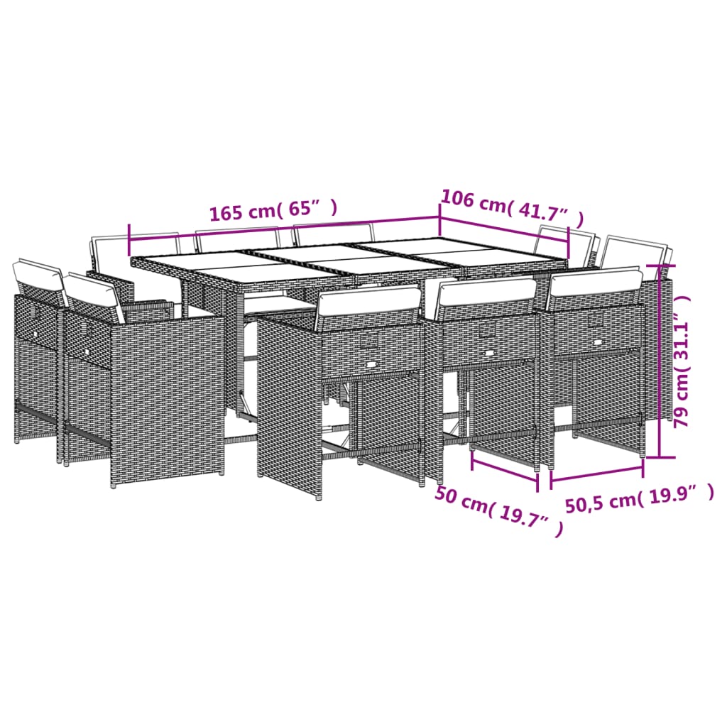 11-delige Tuinset met kussens poly rattan zwart