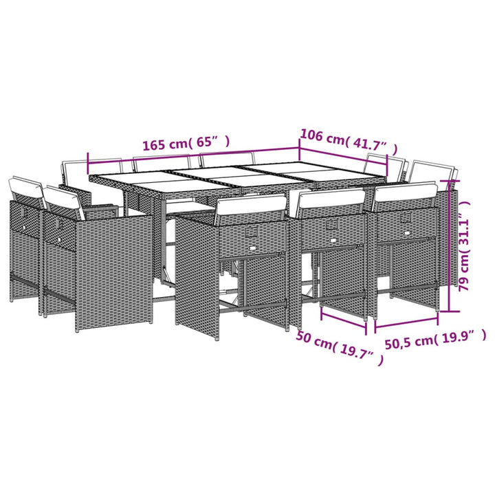 11-delige Tuinset met kussens poly rattan grijs