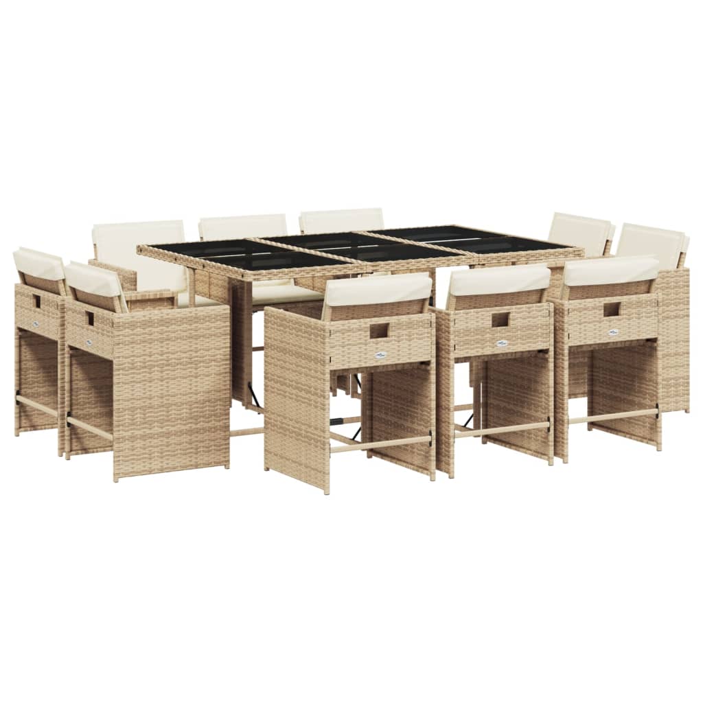 11-delige Tuinset met kussens poly rattan beige