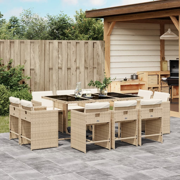 11-delige Tuinset met kussens poly rattan beige