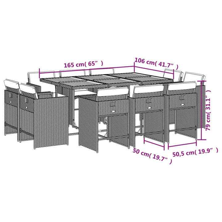 11-delige Tuinset met kussens poly rattan grijs