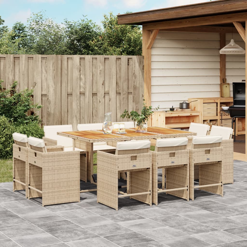 11-delige Tuinset met kussens poly rattan beige