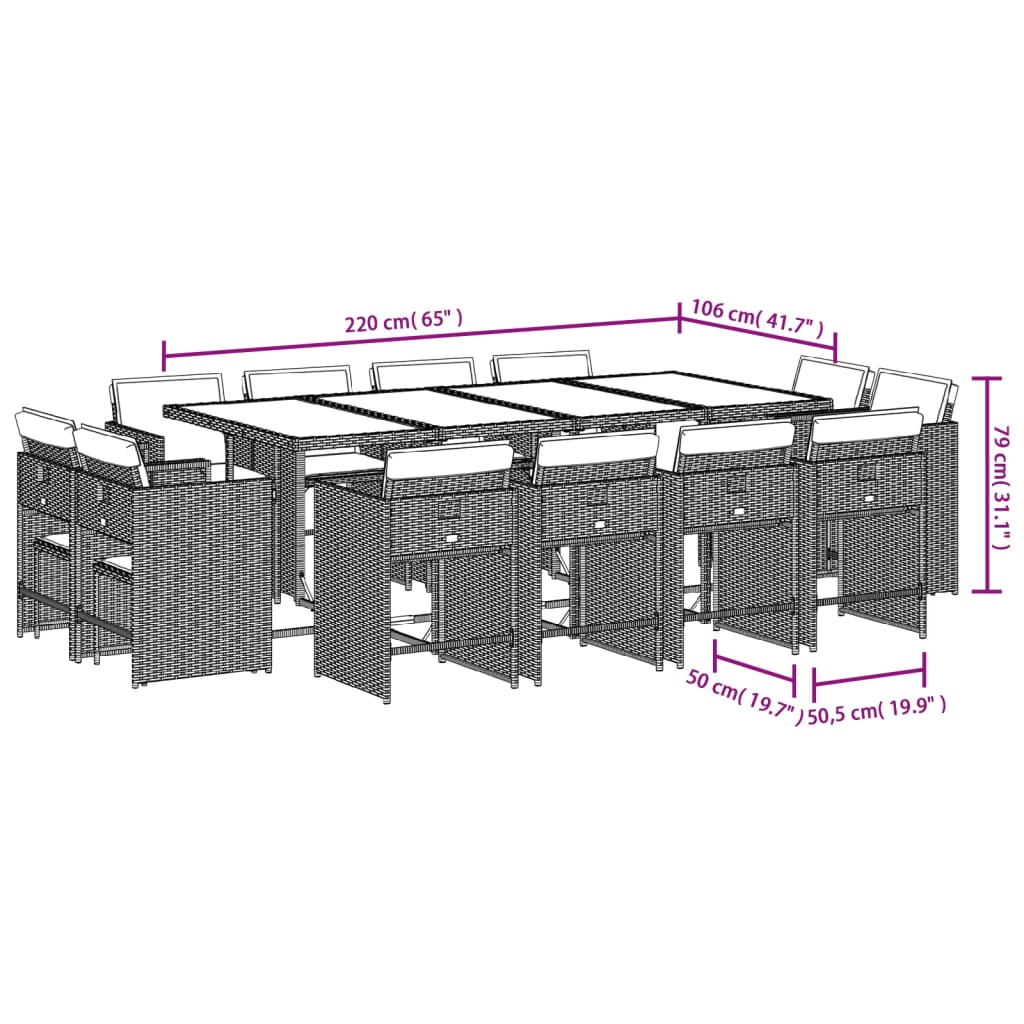 13-delige Tuinset met kussens poly rattan beige