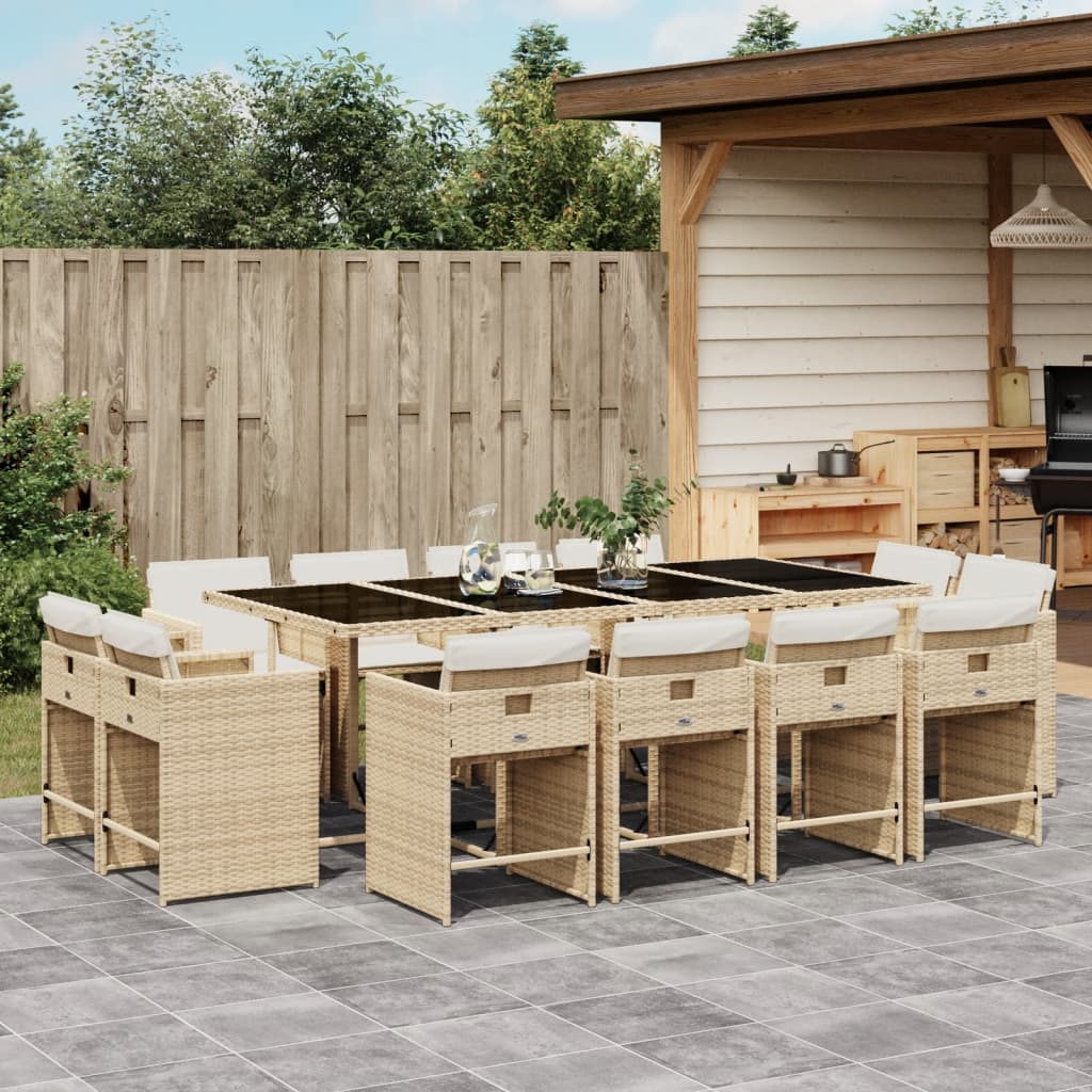 13-delige Tuinset met kussens poly rattan beige