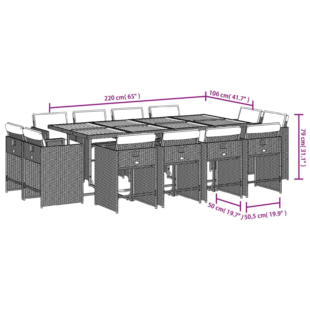 13-delige Tuinset met kussens poly rattan lichtgrijs