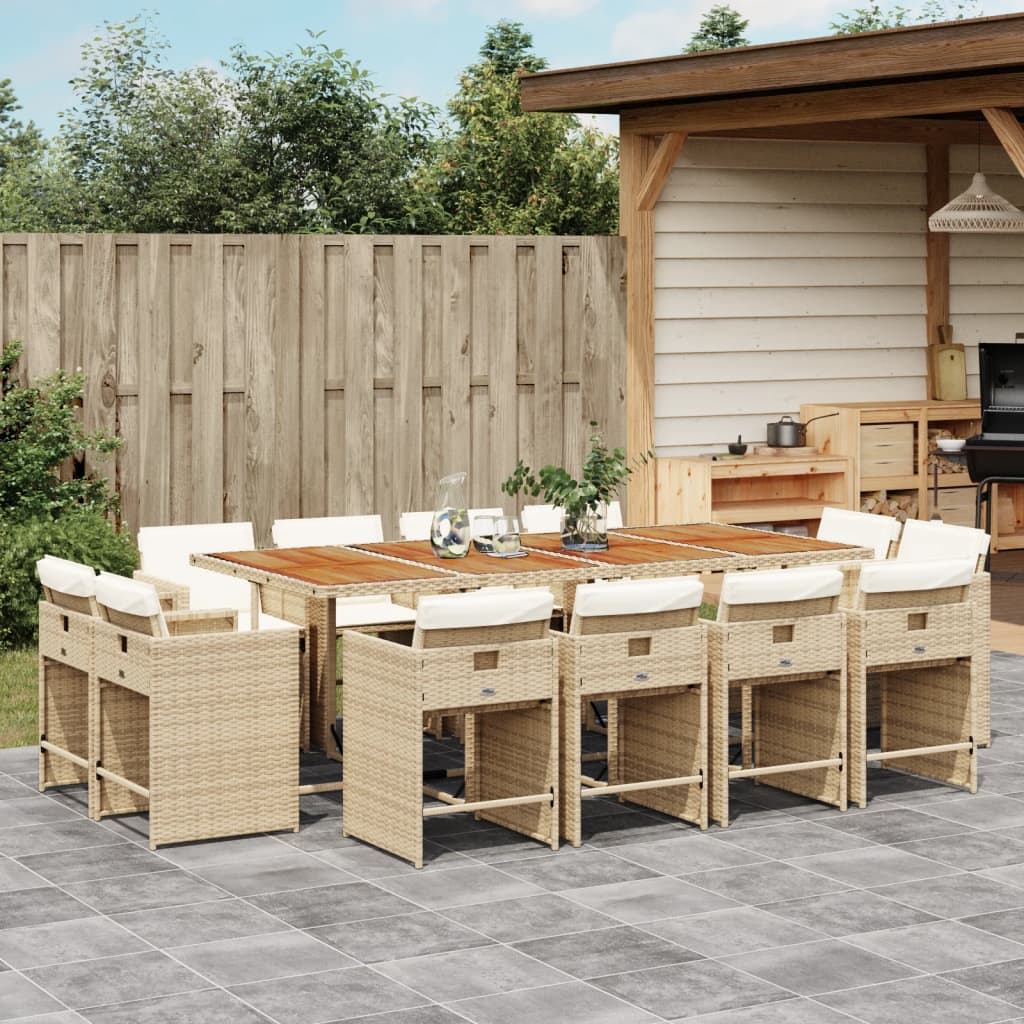 13-delige Tuinset met kussens poly rattan beige