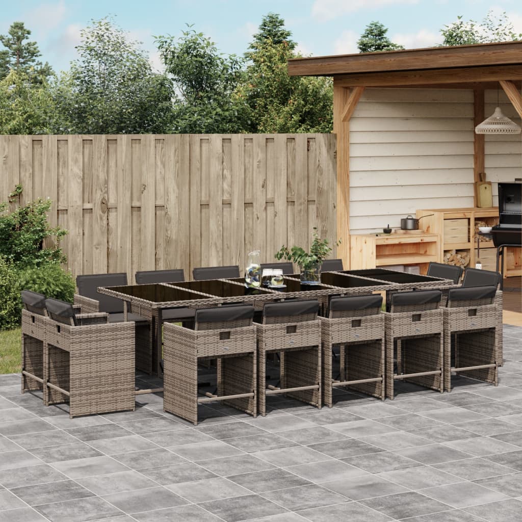 15-delige Tuinset met kussens poly rattan grijs