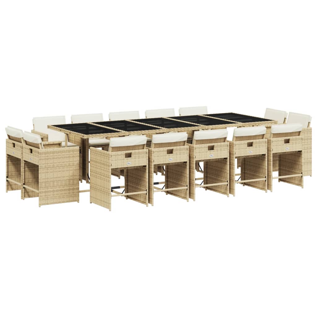 15-delige Tuinset met kussens poly rattan beige