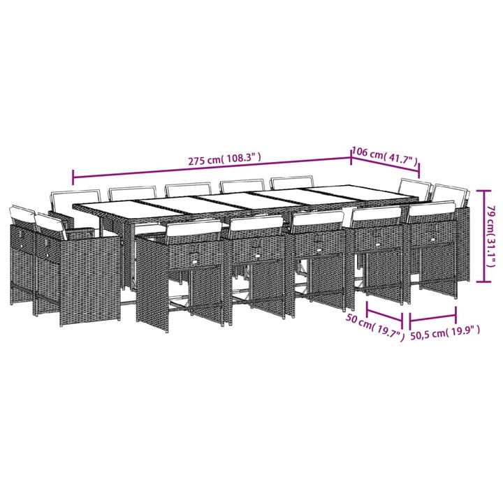 15-delige Tuinset met kussens poly rattan beige