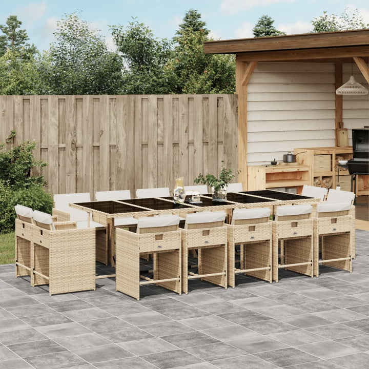 15-delige Tuinset met kussens poly rattan beige