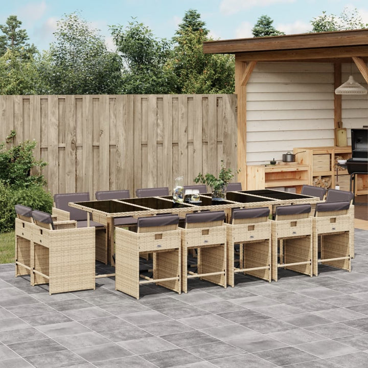 15-delige Tuinset met kussens poly rattan gemengd beige