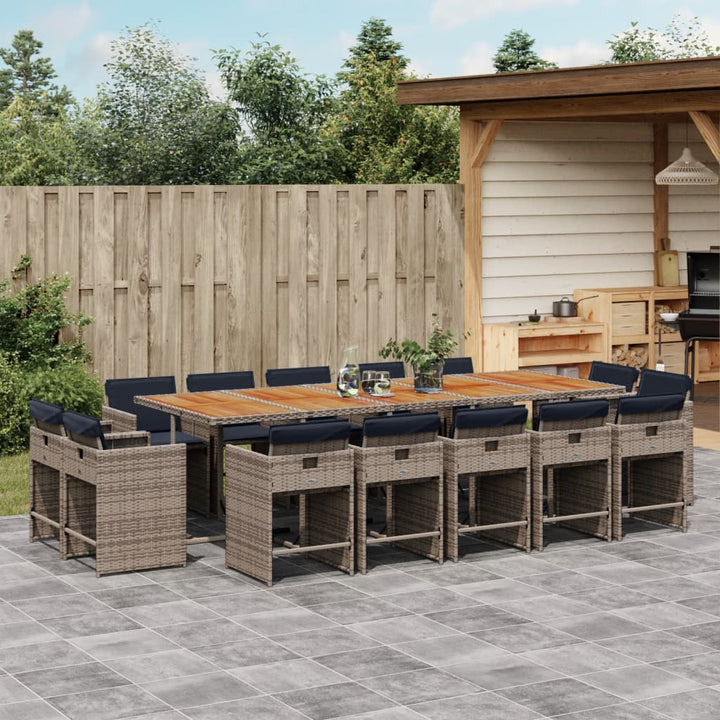 15-delige Tuinset met kussens poly rattan grijs