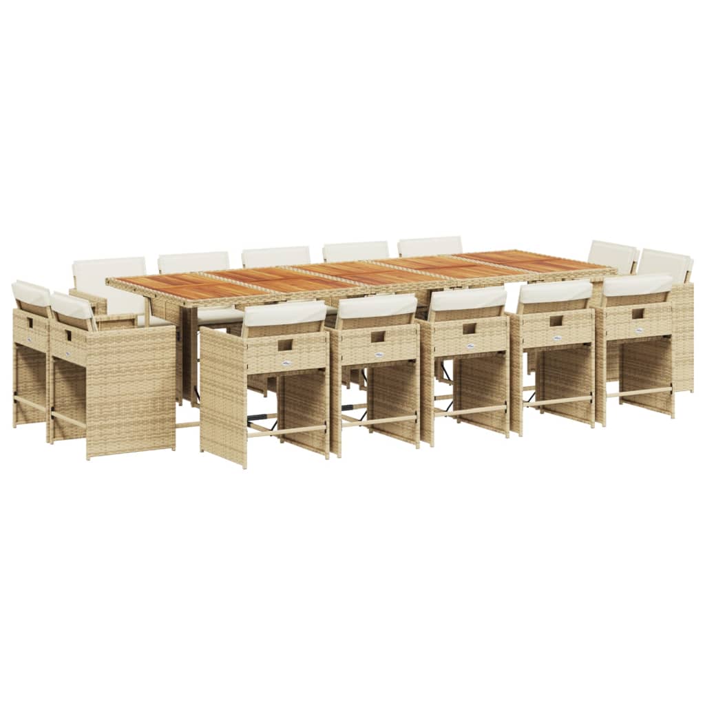 15-delige Tuinset met kussens poly rattan beige