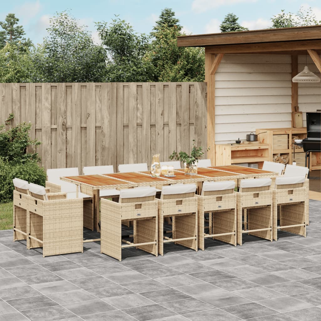 15-delige Tuinset met kussens poly rattan beige