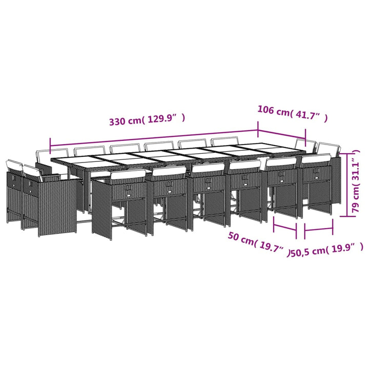 17-delige Tuinset met kussens poly rattan beige