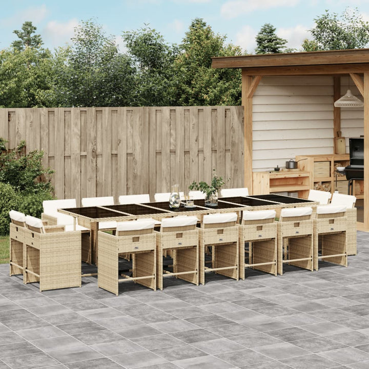 17-delige Tuinset met kussens poly rattan beige