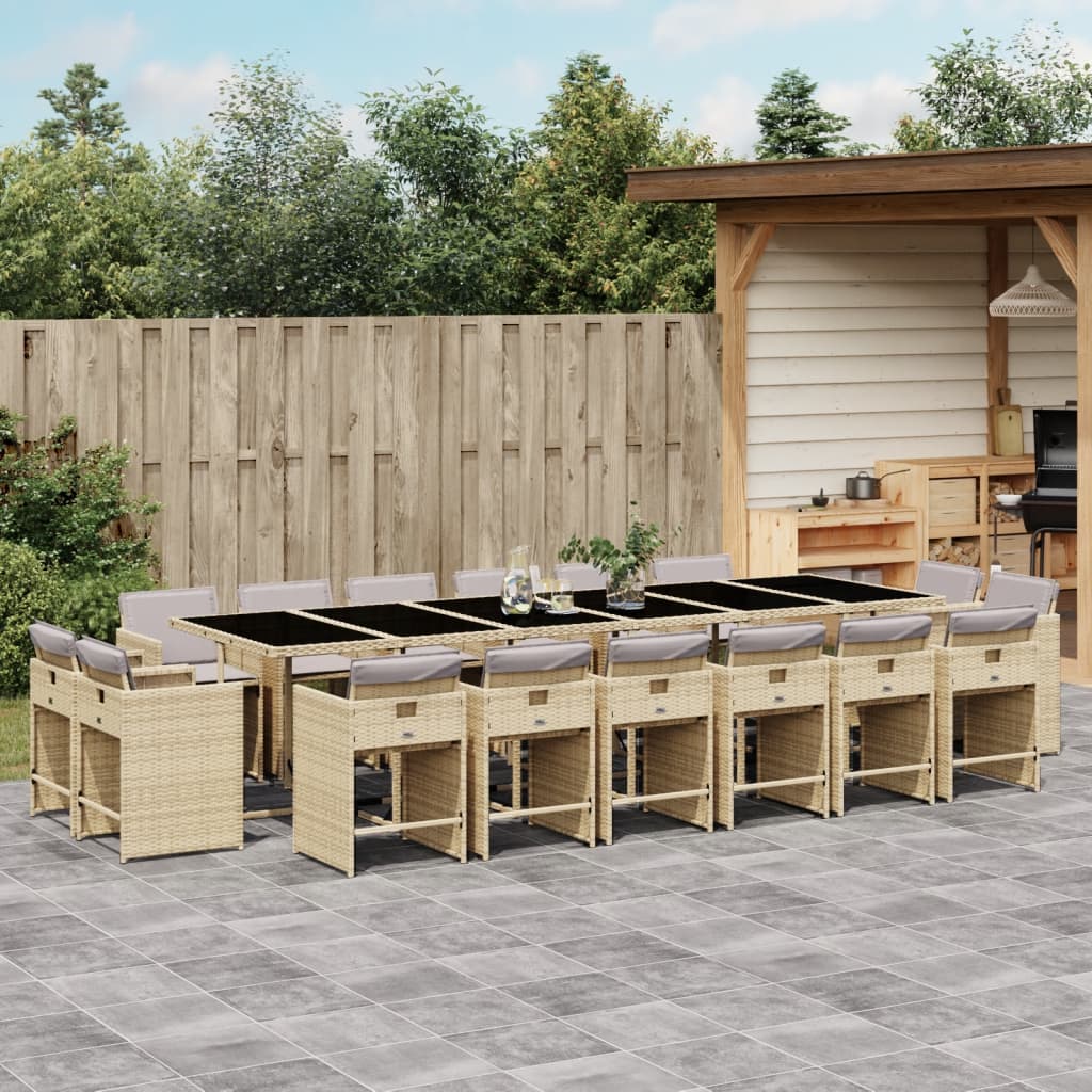 17-delige Tuinset met kussens poly rattan gemengd beige