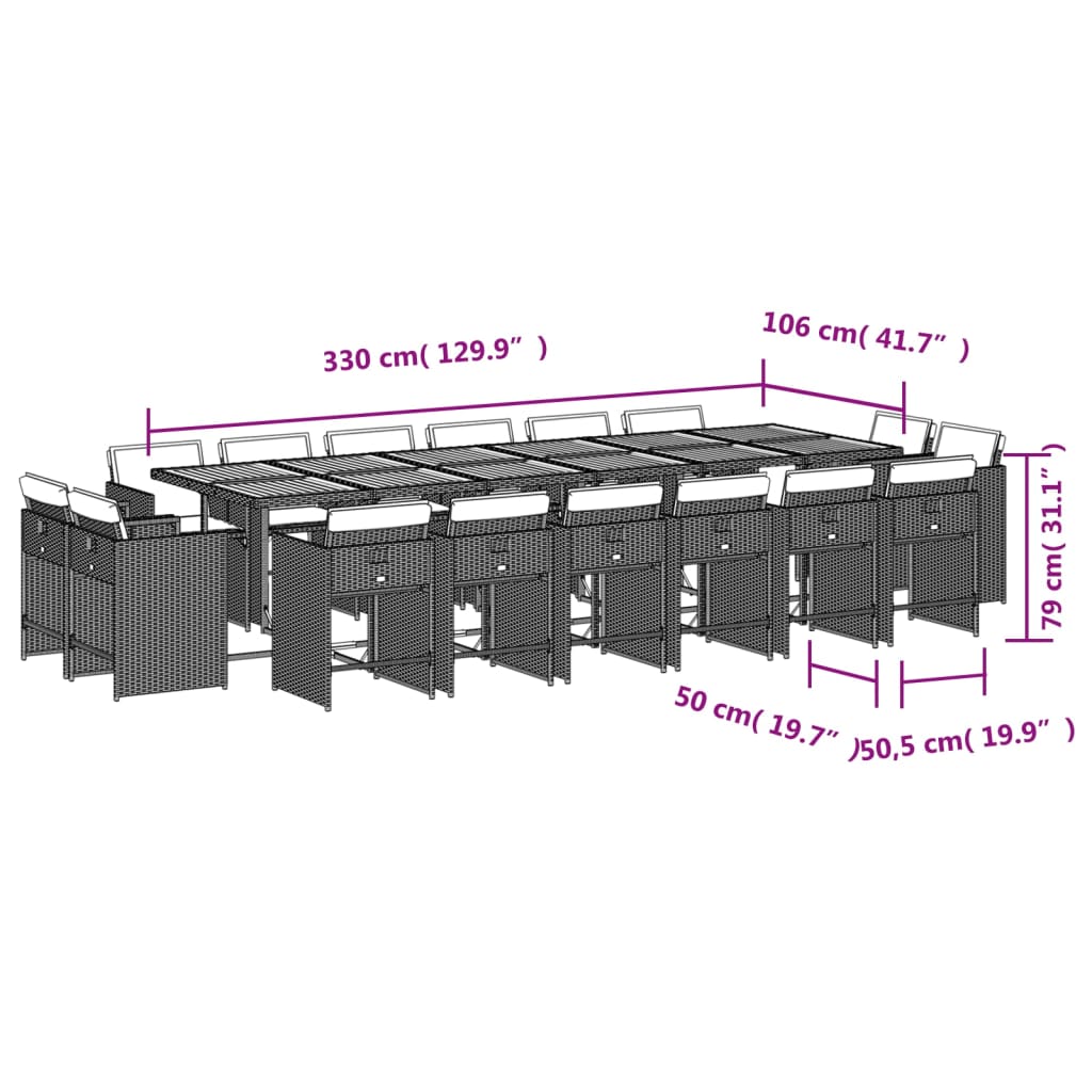 17-delige Tuinset met kussens poly rattan grijs