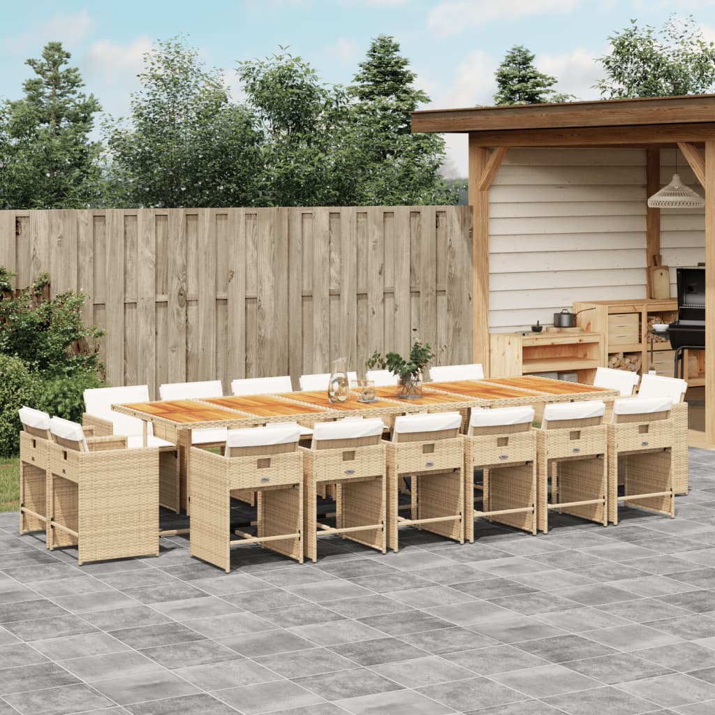 17-delige Tuinset met kussens poly rattan beige