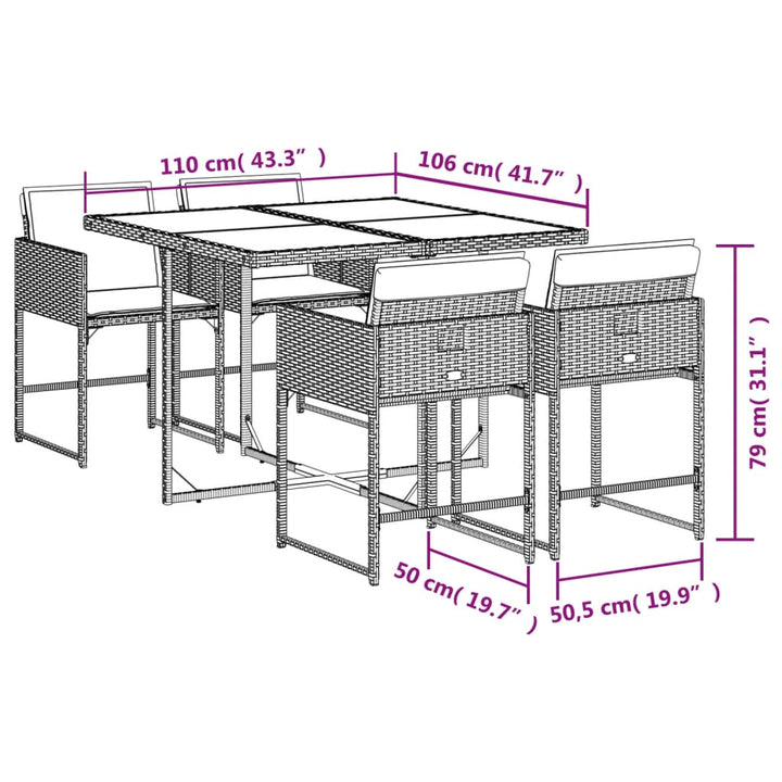 5-delige Tuinset met kussens poly rattan zwart