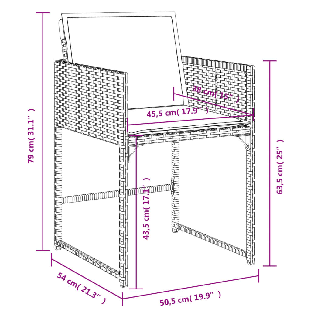 5-delige Tuinset met kussens poly rattan zwart