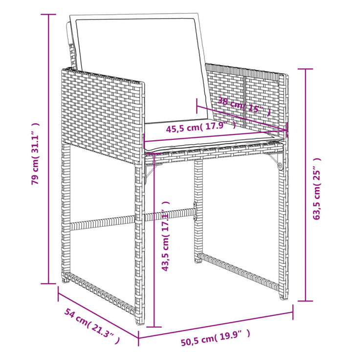 5-delige Tuinset met kussens poly rattan zwart